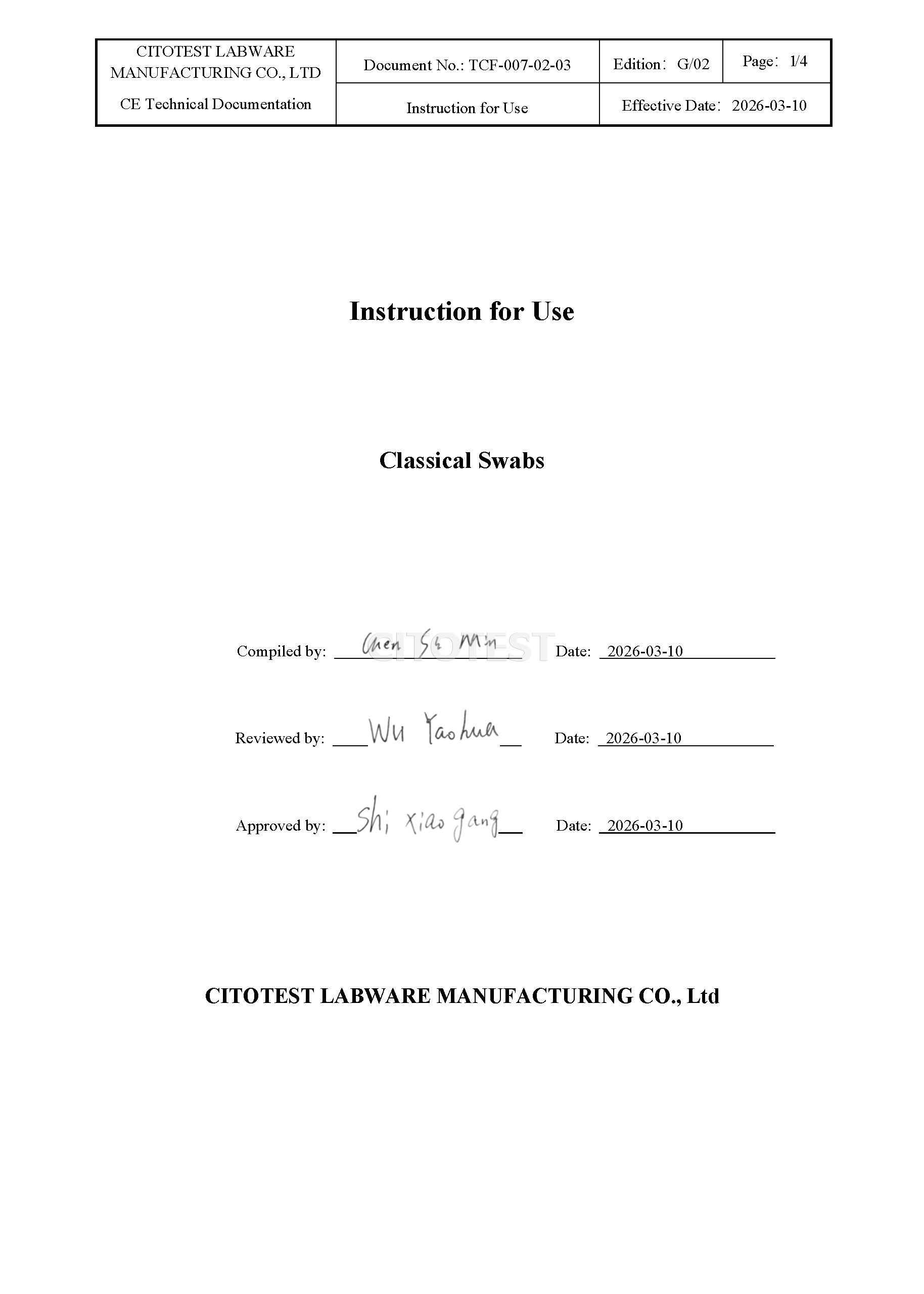 Classical swabs